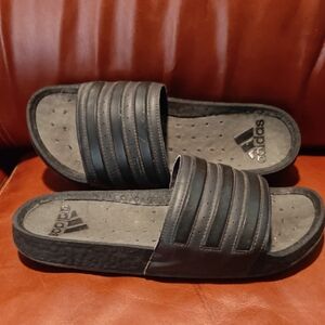Size 11 adidas Men's Boost Slide Sandals with Three-Stripe Strap